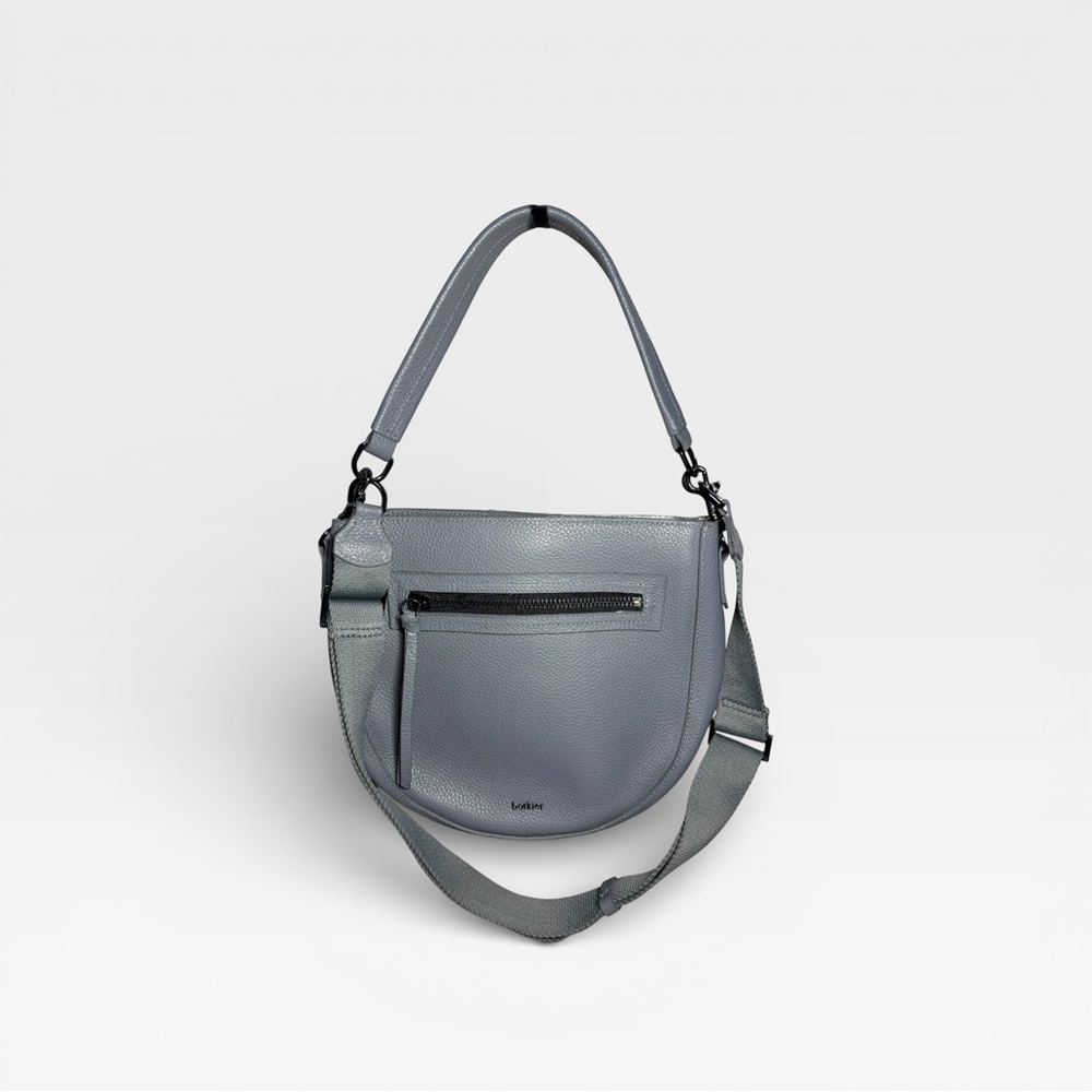 Botkier Beatrice Saddle Leather Crossbody Shoulder Bag Graphite Gray Pebbled Lea - Picture 2 of 7